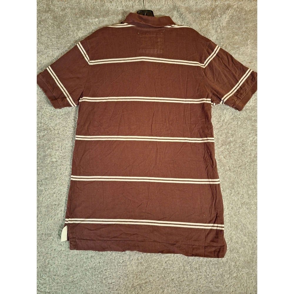 Aeropostale Mens M Striped Polo Shirt Burgundy Brown A87 Logo Short Sleeve - Picture 2 of 9
